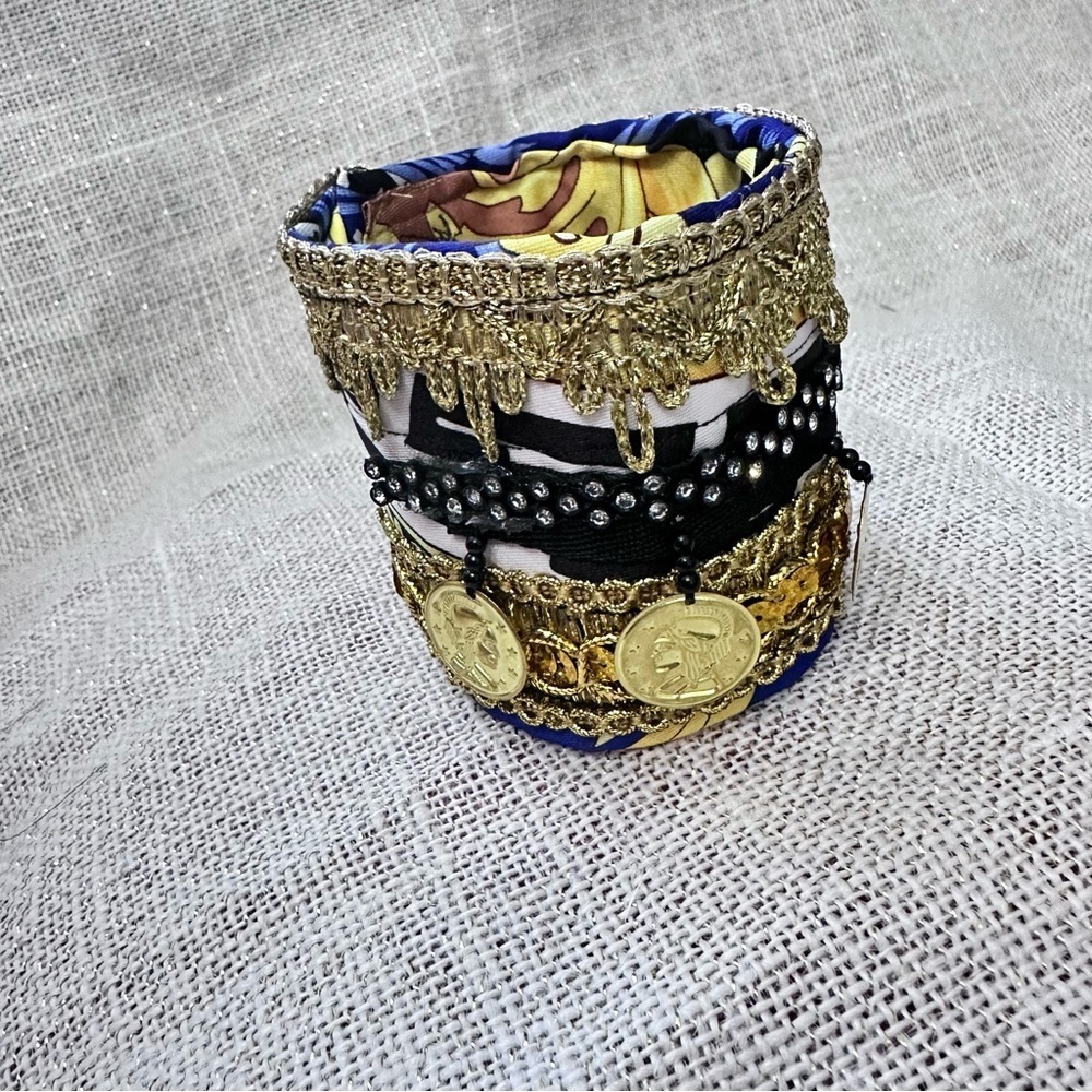 RUBYRUDI Cuff Bracelet Handcrafted OOAK Fabric Embellished Artisan Wearable Art - Picture 4 of 11